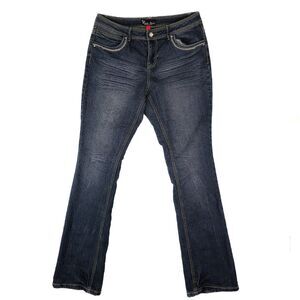Royal Roots Perfect Jeans Women 11/12 Mid Rise Dark Wash Y2K Bling Embellished